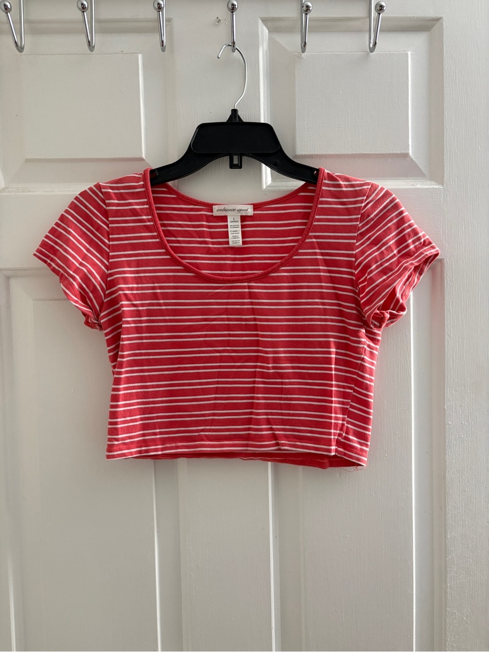 Ambiance Red & White Striped Cropped Tee